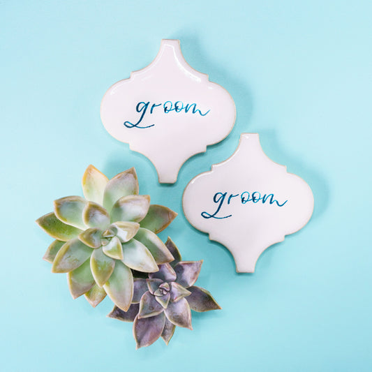 Arabesque White Tile Place Card