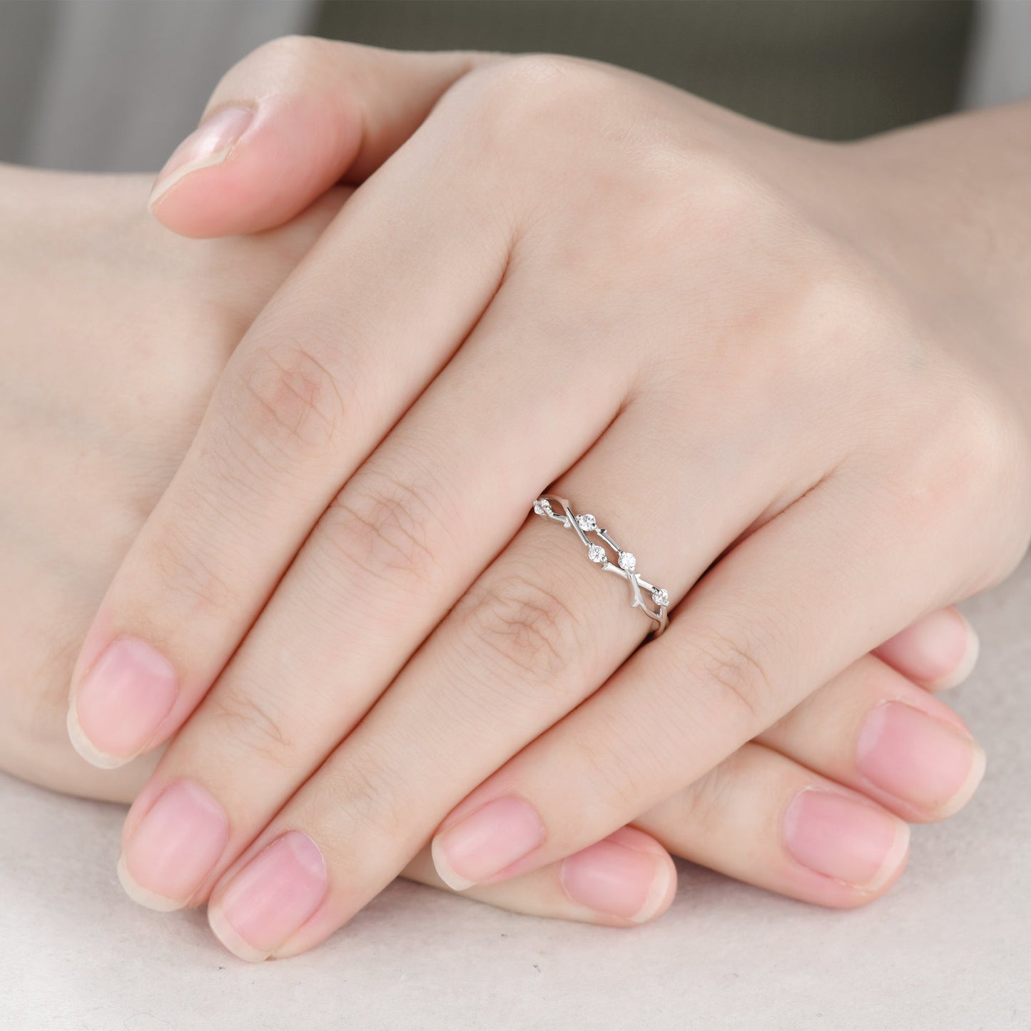 Infinity Twig Leaf Wedding Band Unique Nature Inspired Womens Ring Split Shank