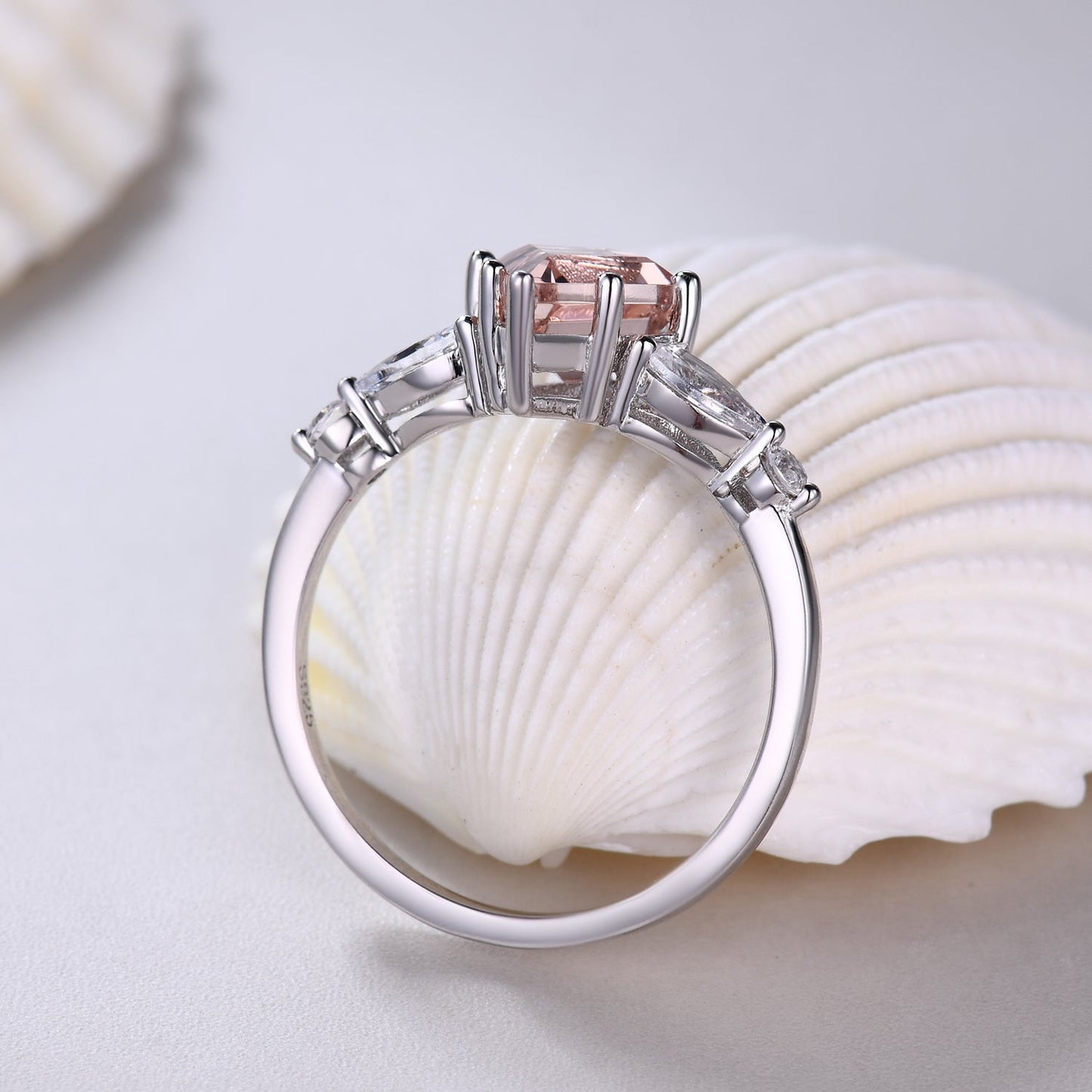 Female Vintage Peach Morganite Engagement Ring Kite-Shaped Lozenge Cut