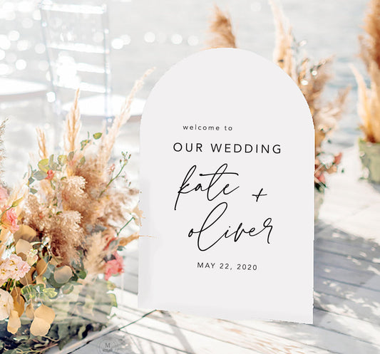 White Arched Acrylic Wedding Welcome Sign