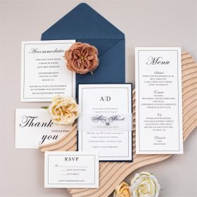 Classic Affordable Navy Blue Wedding Invitations with Vellum Band CI472
