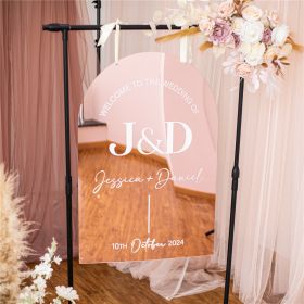 Unique Rose Gold Mirror Wedding Welcome Sign with 3D White Acrylic Names CS109