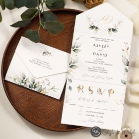 Botantial Rustic Green Leaf Multifunctional Foldable Flat Invitations Swi162