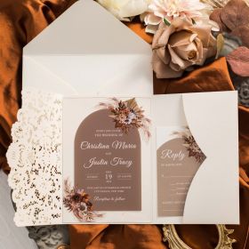 Elegant Ivory Laser Cut Pocket Wedding Invitations With Simple Arch Design CAPL029