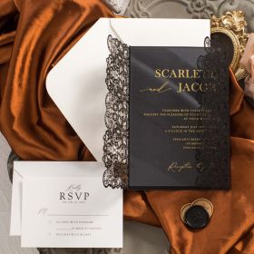 Modern Laser Cut Wedding Invitations With Gold Screen Printing Acrylic Invitation CAPL028