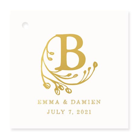 Personalized 2" Metallic Foil Square Favor Tag - Modern Fairy Tale Initial