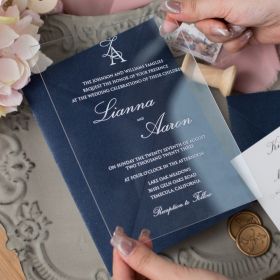 Simple Calligraphy Acrylic Wedding Invitations with Custom Monogram CAX089