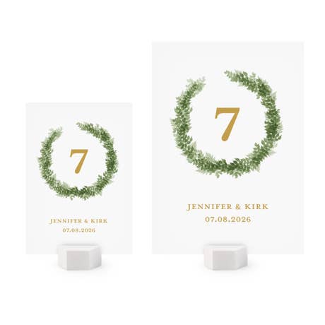 Personalized Wedding Reception Table Number Cards - Love Wreath - Pack of 12