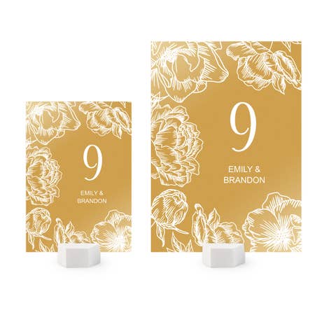 Personalized Metallic Wedding Reception Table Number Cards - Modern Floral - Pack of 12
