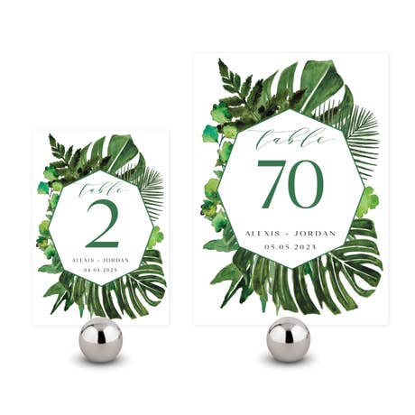 Personalized Wedding Reception Table Number Cards - Greenery - Pack of 12