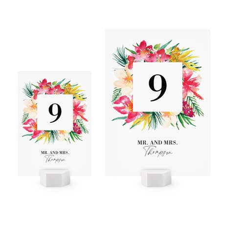 Personalized Wedding Reception Table Number Cards - Tropical Floral - Pack of 12
