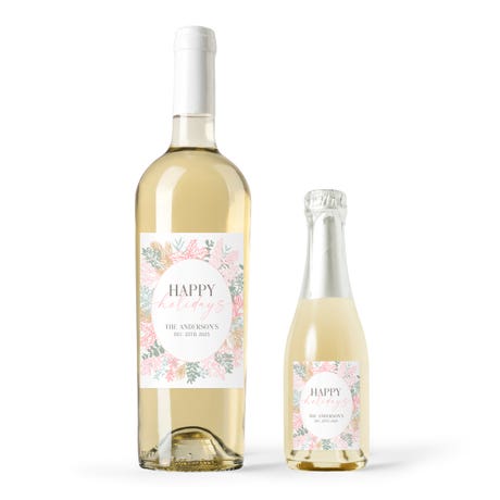 Personalized Wine Bottle Labels - Blush Happy Holidays