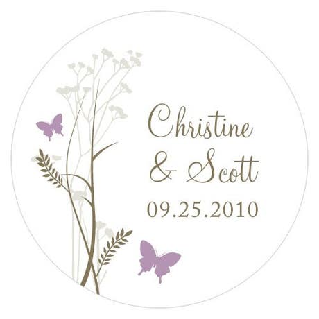 Personalized 1.5" Round Favor Sticker - Romantic Butterfly