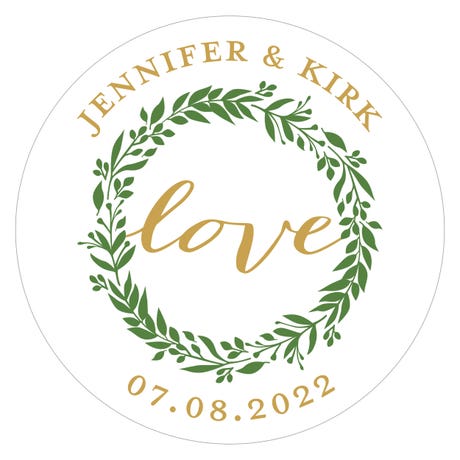 Personalized 1.5" Round Favor Sticker - Love Wreath