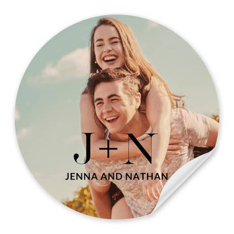 Personalized Photo Printed Round Favor Sticker - Modern Love