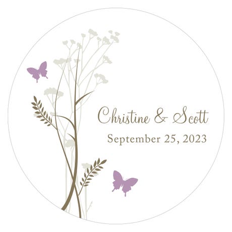 Personalized 2" Round Favor Sticker - Romantic Butterfly