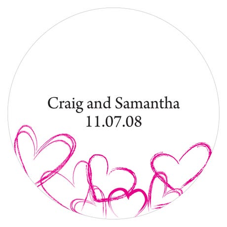 Personalized 2" Round Favor Sticker - Contemporary Hearts