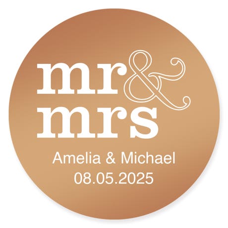 Personalized 2" Round Metallic Favor Sticker - Mr & Mrs