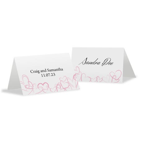 Personalized 2" x 3" Tent Place Card - Contemporary Hearts - Pack of 10