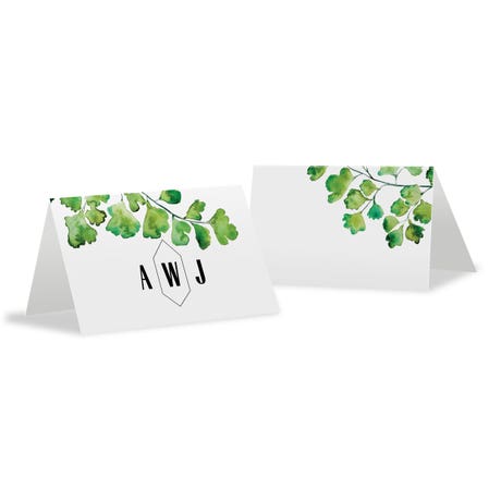 Personalized 2" x 3" Tent Place Cards - Greenery Geo Monogram - Pack of 10