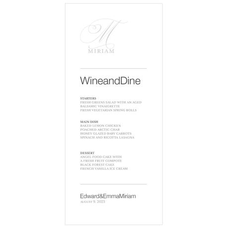 Monogram Simplicity Menu Card - Elegant