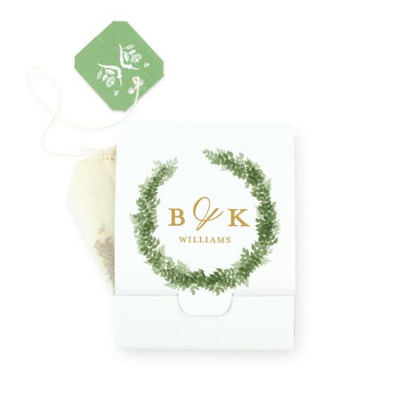 Personalized Tea Bag Wrapper for Favors - Love Wreath Initial