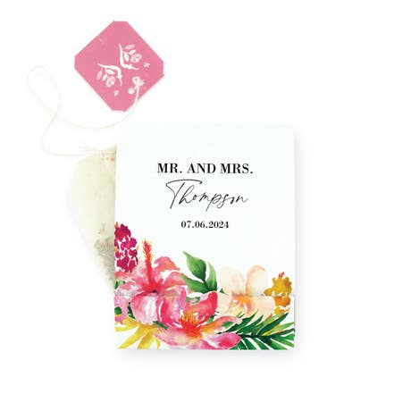 Personalized Tea Bag Wrapper for Favors - Tropical Floral