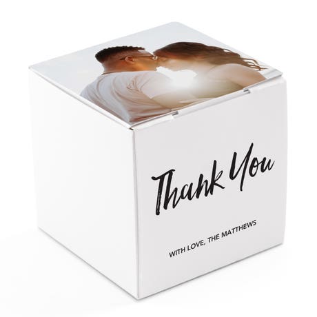 Miniature Custom Photo Printed Square Paper Favor Boxes - Handwritten Elegance