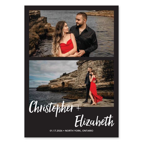 Portrait Custom Printed Multi-Photo Collage Wedding Invitation Cards - Handwritten Elegance