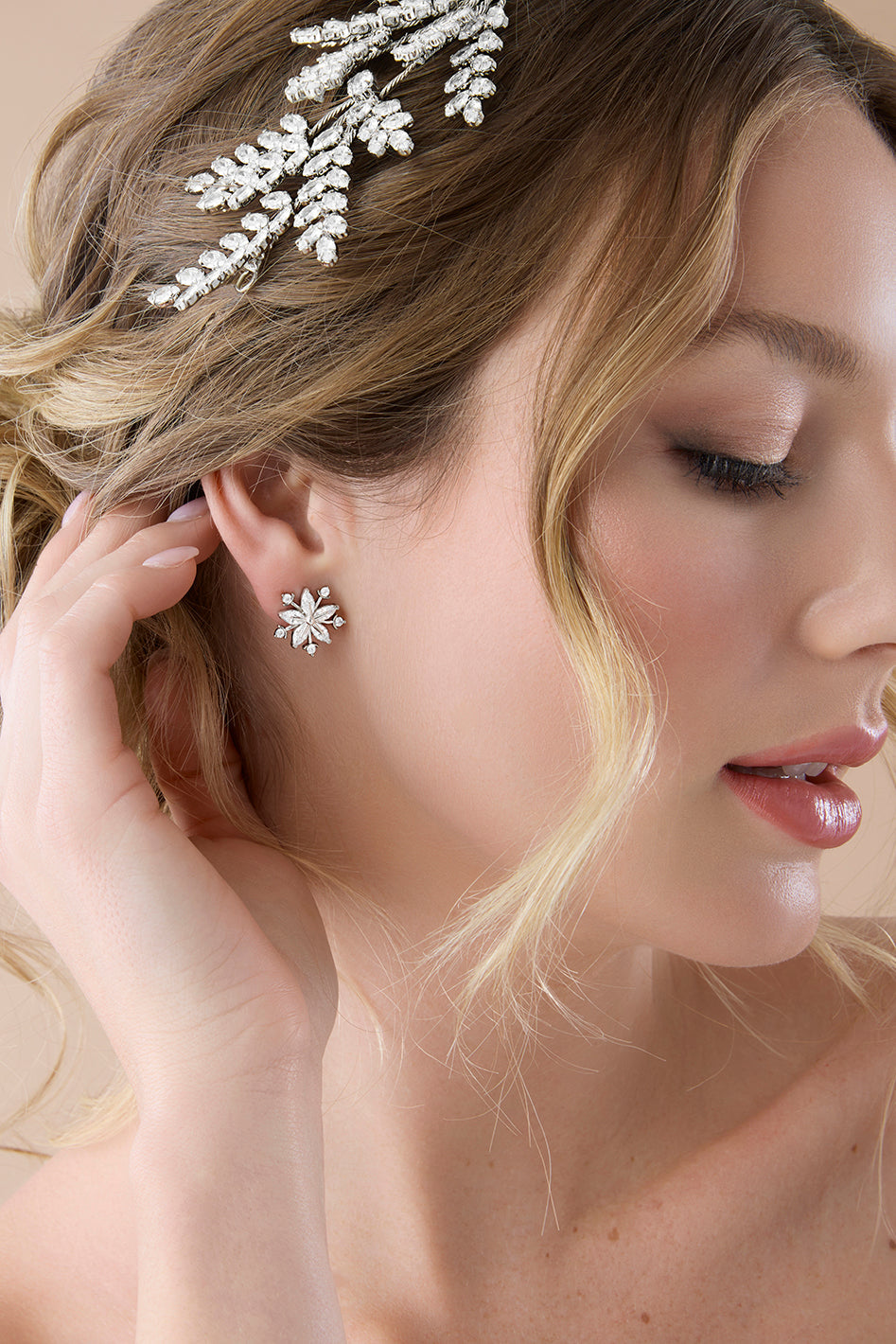 Snowflake Mini Stud Earrings With Simulated Diamonds