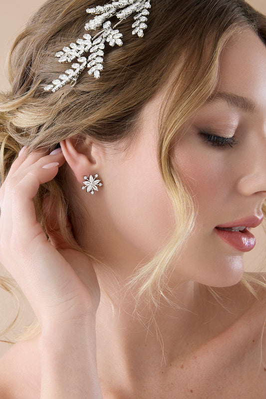 Snowflake Mini Stud Earrings With Simulated Diamonds