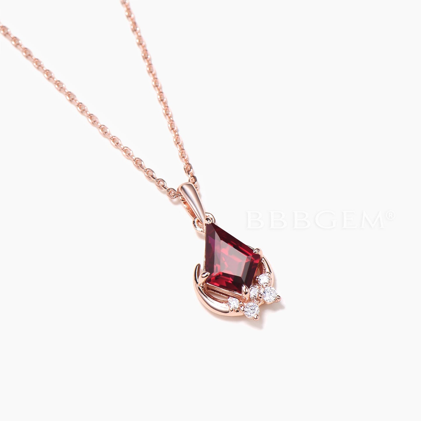 1ct Kite Cut Natural Garnet Diamond Necklace Crescent Moon Necklace
