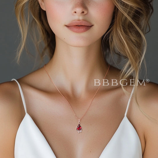 1ct Kite Cut Natural Garnet Diamond Necklace Crescent Moon Necklace