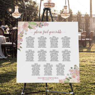 11 Table Rustic Pink Floral Wedding Seating Chart Foam Board