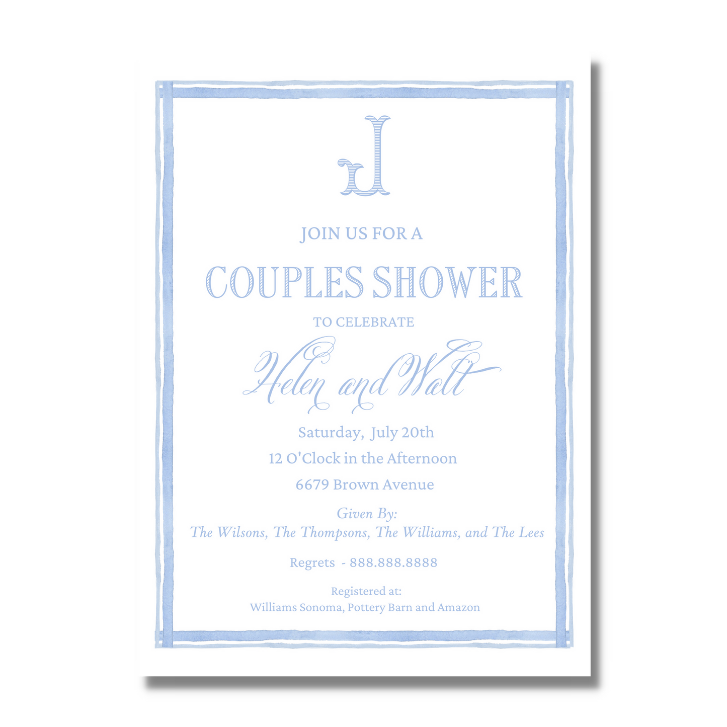 Single Monogram Border - Bridal Shower Invite