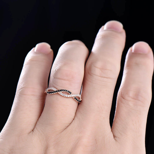 Infinity Black Diamond Wedding Band for Women Half Eternity