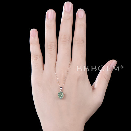 2ct Oval Cut Natural Moss Agate Necklace 14k Rose Gold Charm Pendant