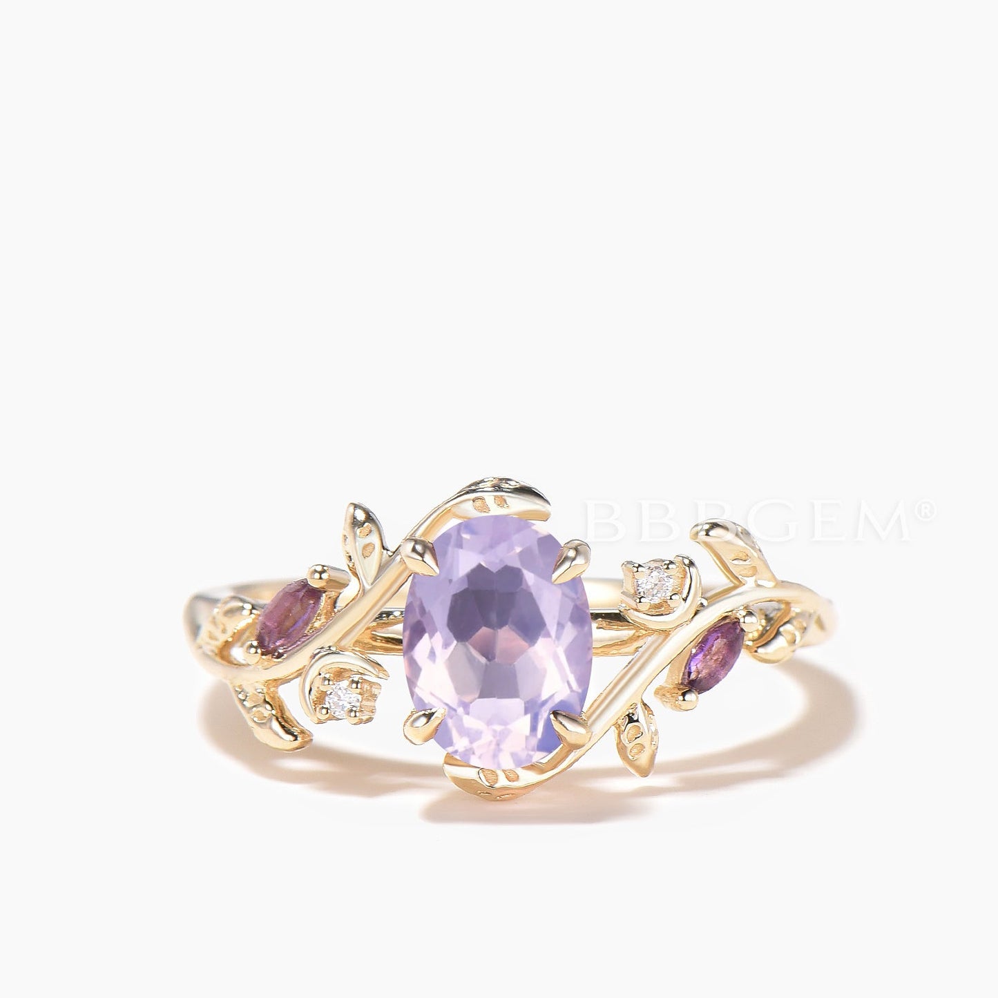 1.5CT Oval Cut Natural Lavender Amethyst Leaf Wedding Ring Moissanite Ring Set