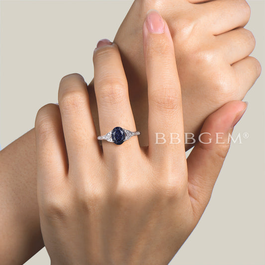 1.5CT Oval Cut Blue Sandstone Engagement Ring Diamond Celtic Knot Ring