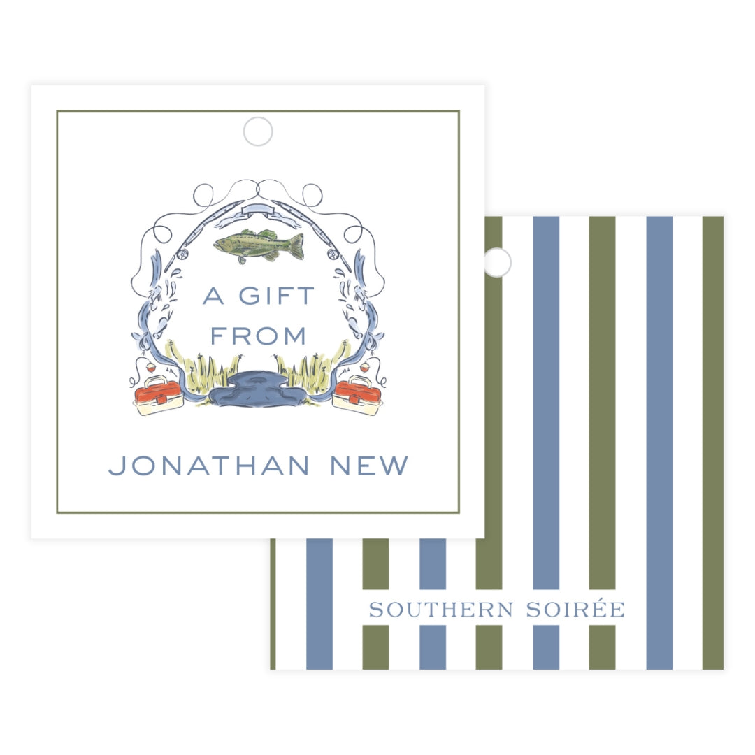 Gone Fishing Crest Square Gift Tag