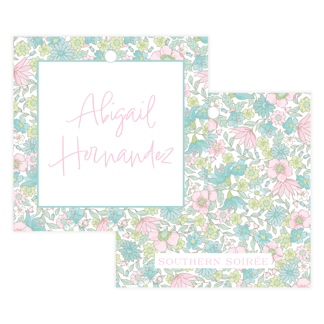 Ditsy Pink & Green Floral Gift Tag Square
