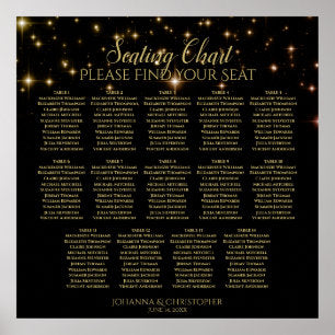 14 Table Black Wedding Seating Chart w/ gold stars