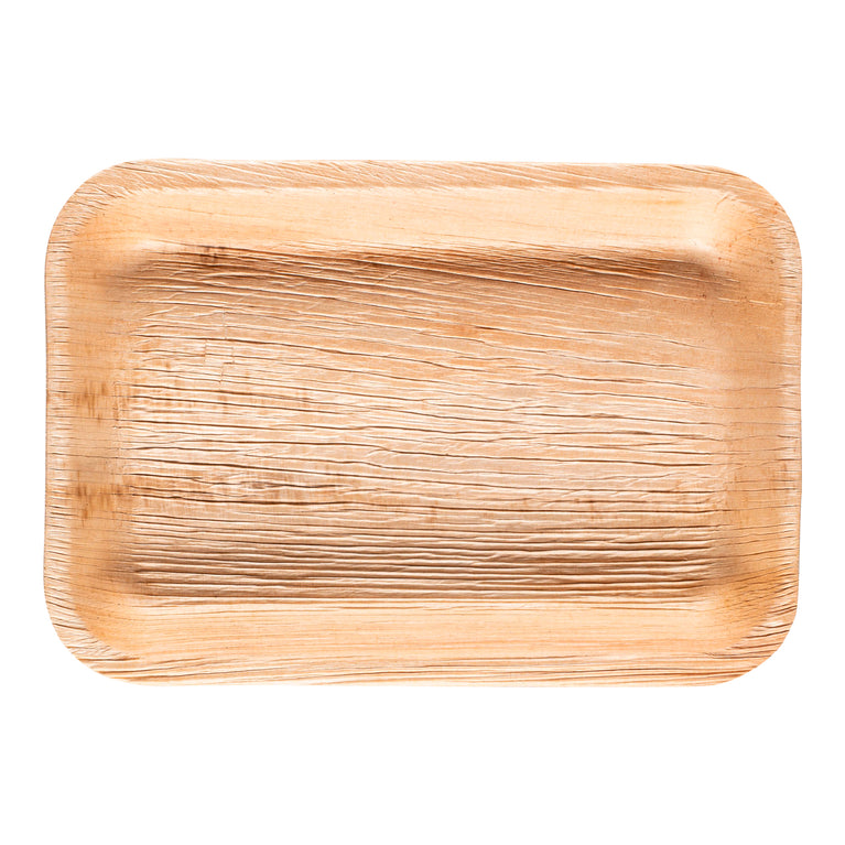 14" x 10" Rectangular Natural Palm Leaf Eco-Friendly Disposable Trays
