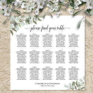 15 Table Eucalyptus Leaves Wedding Seating Chart