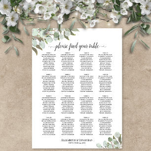 16 Table Eucalyptus Sprigs Wedding Seating Chart
