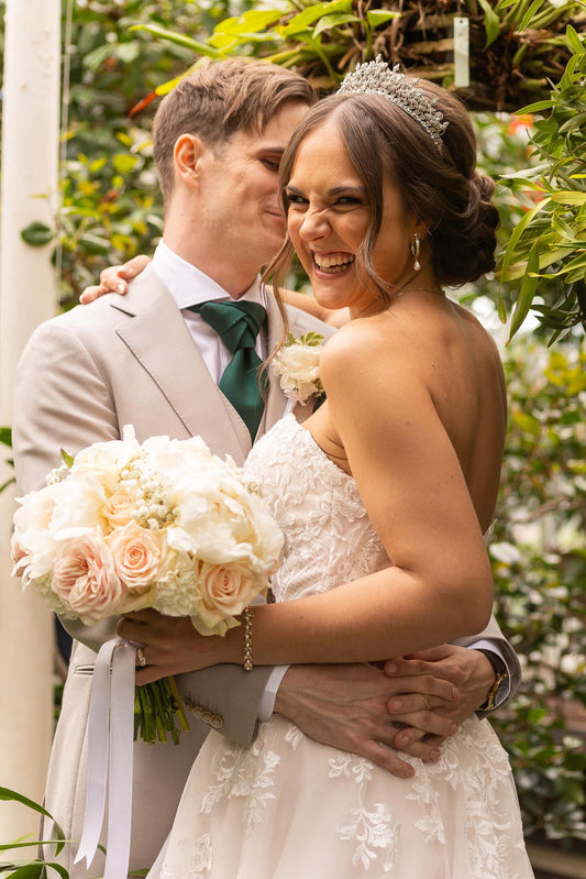Ellee Real Bride Adorned With Gemna Swarovski Wedding Tiara