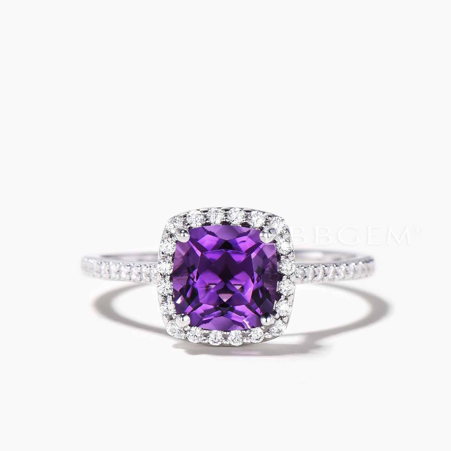 2pcs 8mm Cushion Amethyst Halo Engagement Ring Diamond Milgrain Bridal Ring