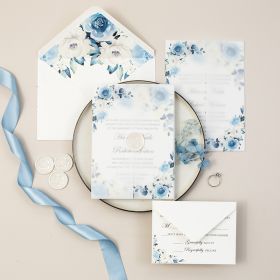 Elegant Dusty Blue Wedding Invitation With Ivory Wax Sticker Swpi133