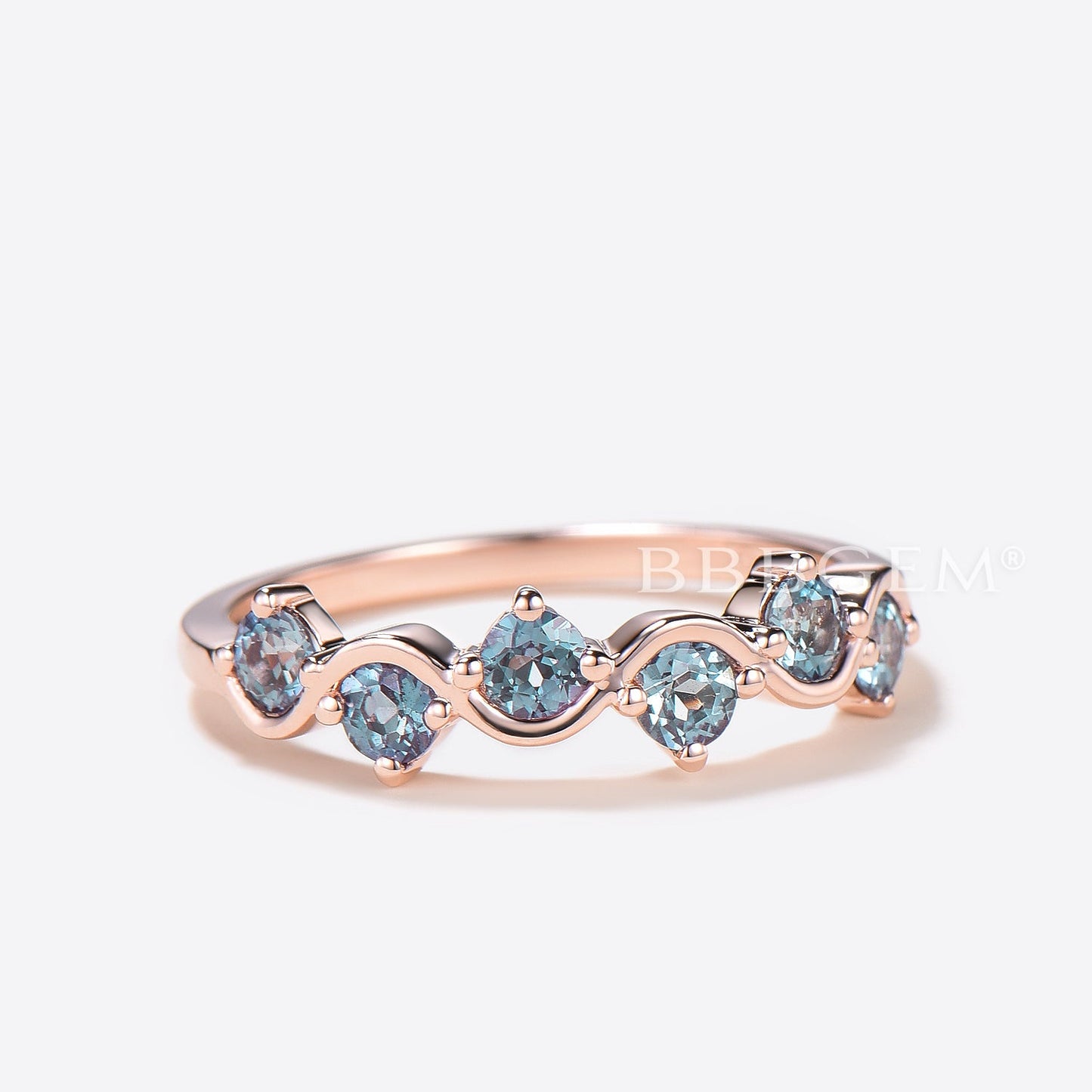 3mm Round Cut Color-change Alexandrite Half Eternity Dainty Band