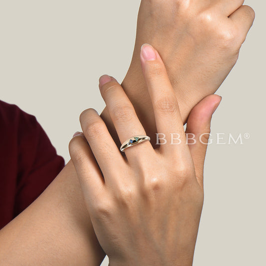 Flush Set Alexandrite Emerald Dome Wedding Ring in 14K Rose Gold